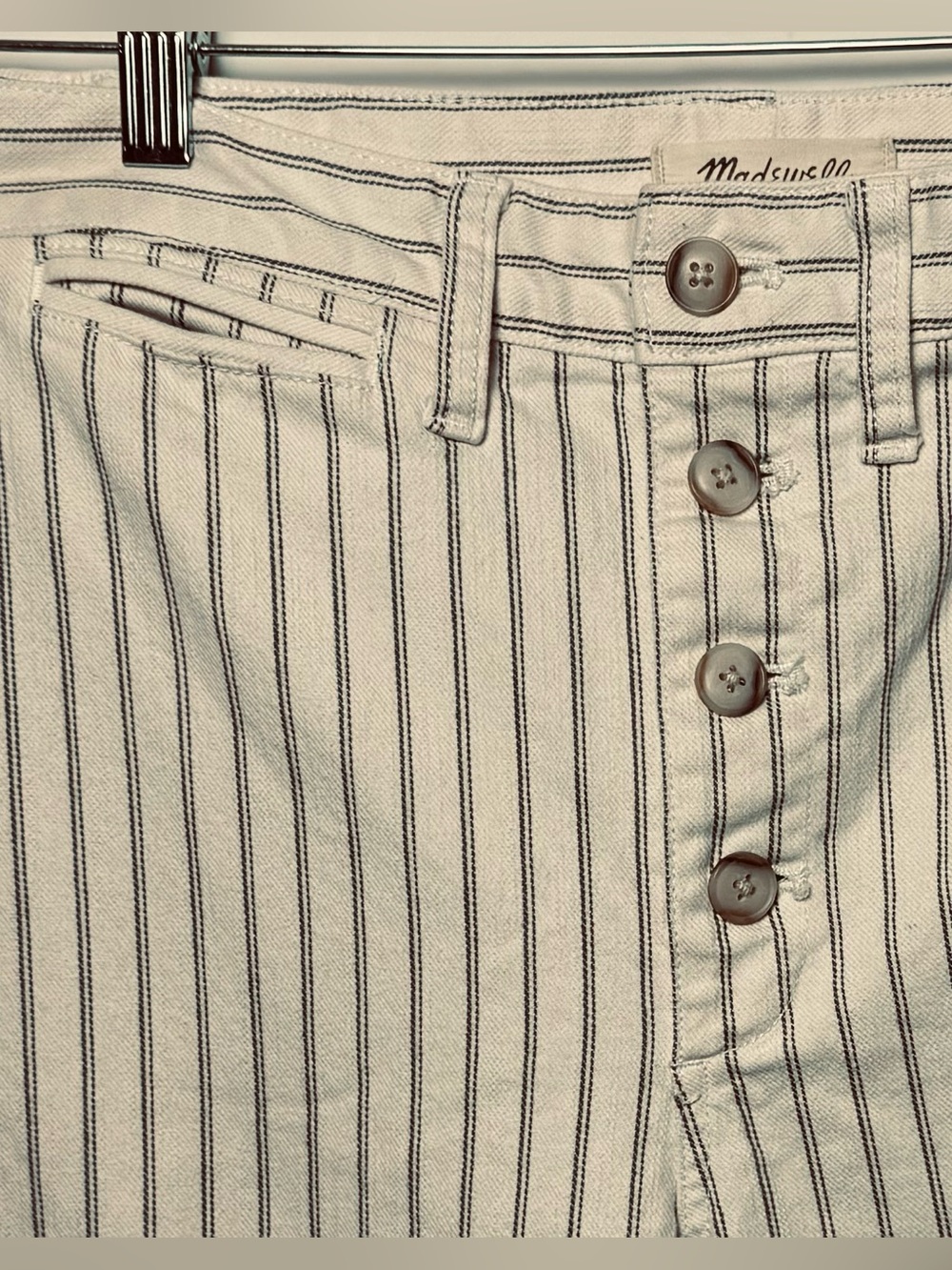 Madewell Women’s Cream Wide-Leg Crop Pants with Black Pinstripes, Sz 27. NWOT - Picture 6 of 15